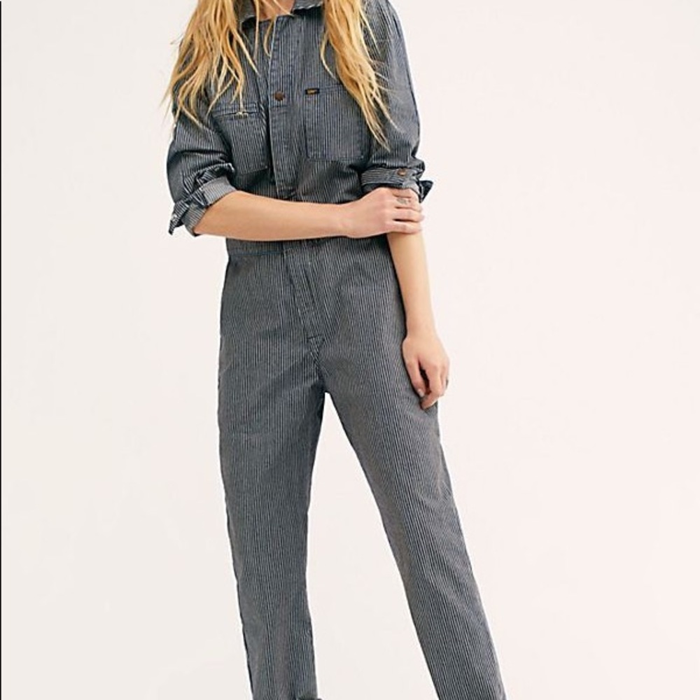 LEE Vintage Modern Denim Union All Jumpsuit in Pinstripe hickory — Free People
